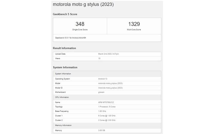 Motorola Moto G Stylus 2023 Geekbench Information Leak